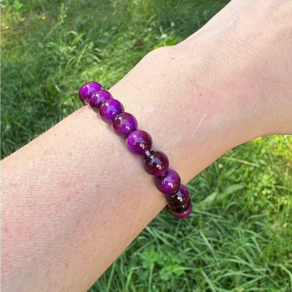 Tiger Eye Purple Beaded Stretch Bracelet Size Small